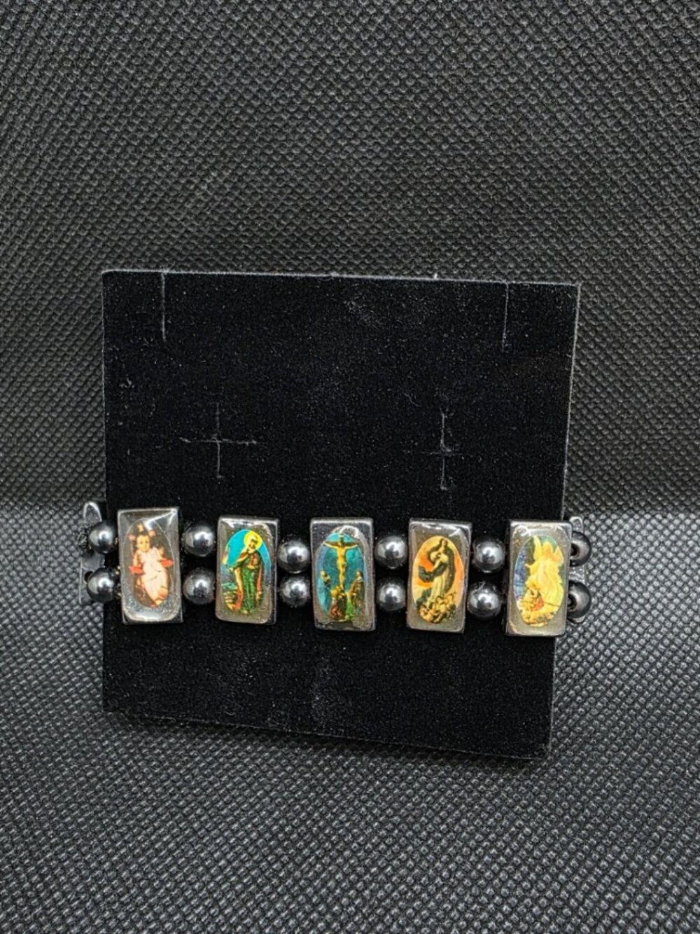 Religious Saint Icon Hematite Bead Stretch Bracelet magnet beads